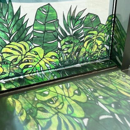 Handgezeichnete Fensterbilder Tropisches Blatt 43x138cm