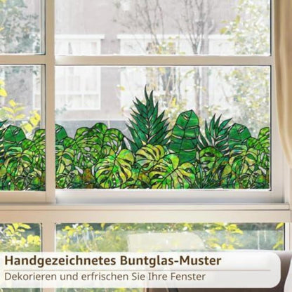 Handgezeichnete Fensterbilder Tropisches Blatt 43x138cm
