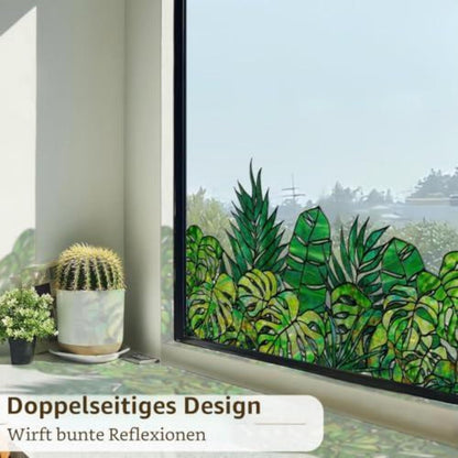 Handgezeichnete Fensterbilder Tropisches Blatt 43x138cm