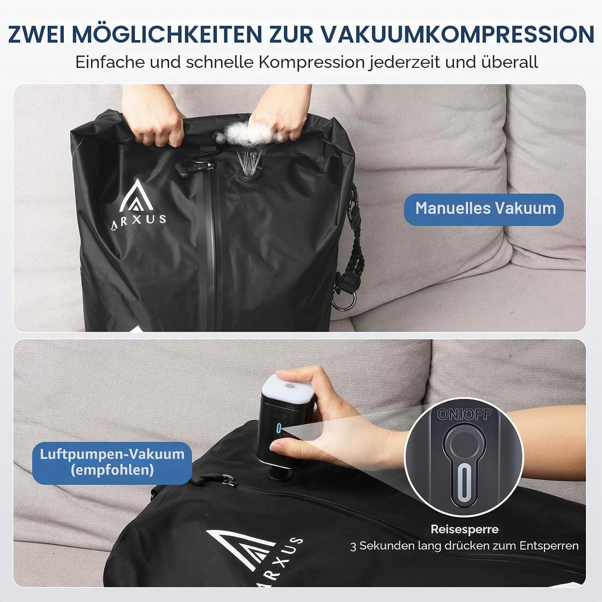 Vakuumbeutel Reise | Wasserdicht & Platzsparend mit Pumpe