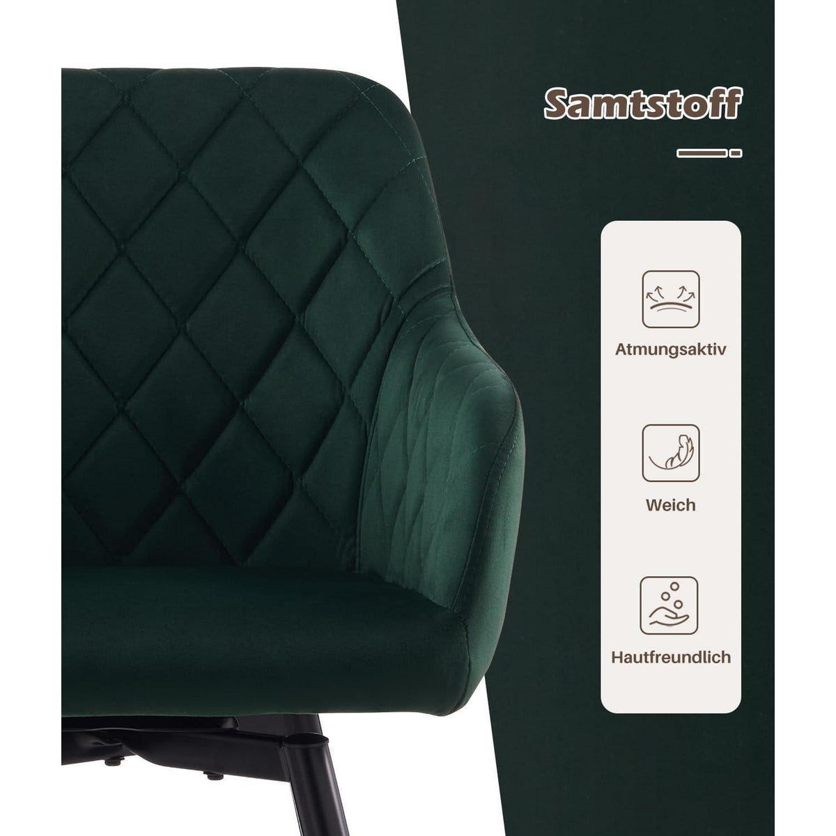 Drehbare Samt Esszimmerstühle 6er Set mit Armlehnen, Grün