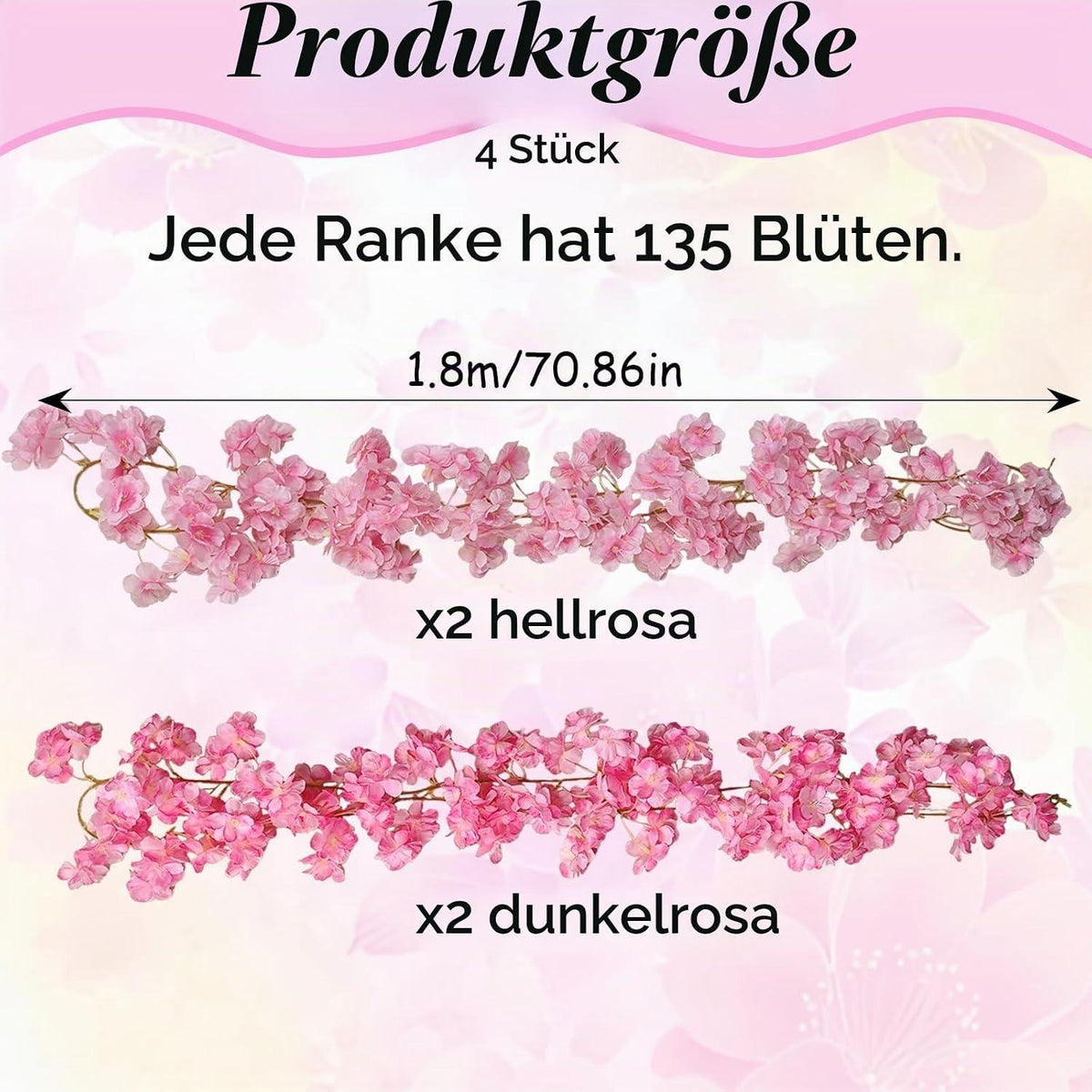 4x 1,8m Kirschblüten Girlande Rosa Deko für Hochzeit & Garten