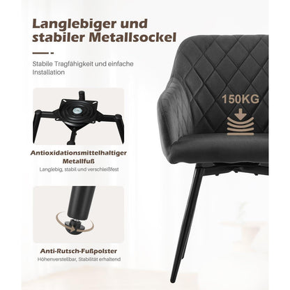 Drehbare Samt Esszimmerstühle 6er Set mit Armlehnen