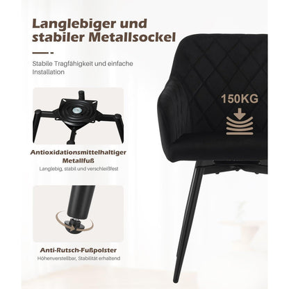 Drehbare Esszimmerstühle Set 6 – Samt, Schwarz