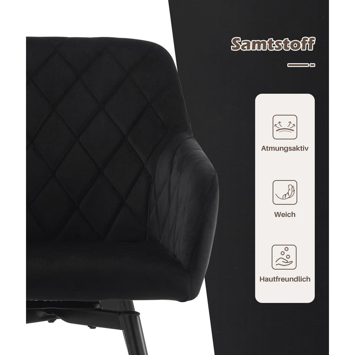 Drehbare Esszimmerstühle Set 6 – Samt, Schwarz