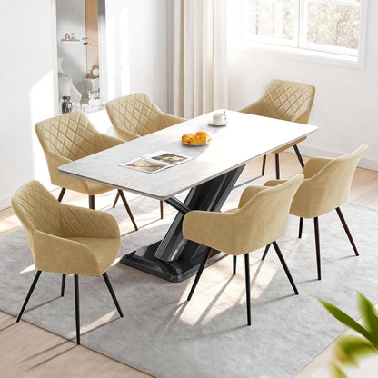 Drehbare Esszimmerstühle Set 6, Beige in Lederoptik