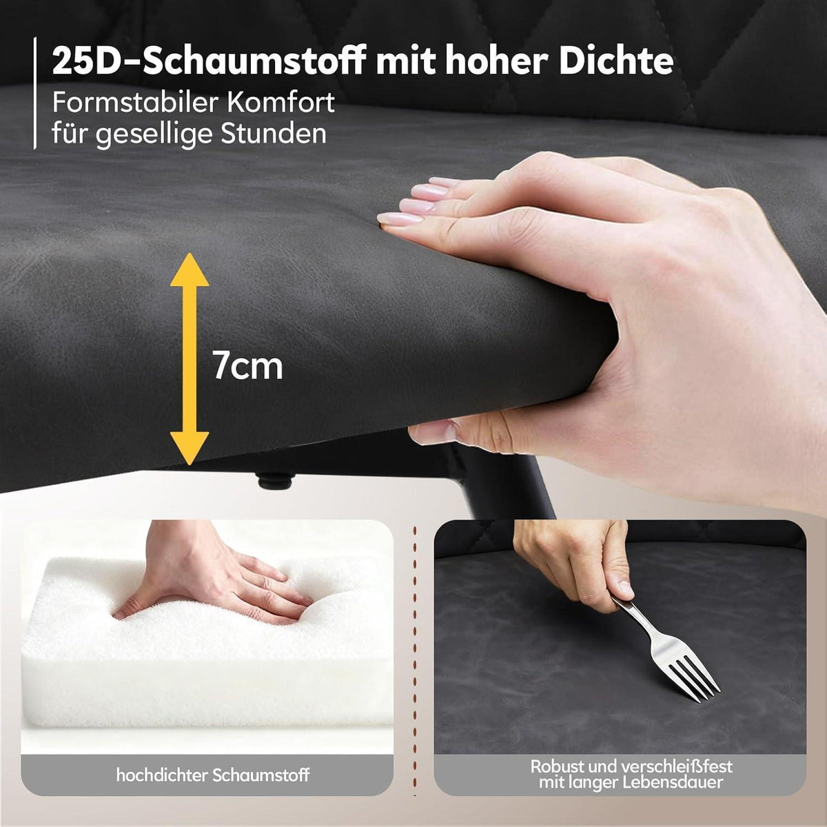 Drehbare Esszimmerstühle Set Dunkelgrau, Armlehnen in Lederoptik