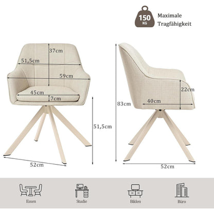 Drehbarer Esszimmerstuhl Set (2x) mit Armlehne – Beige