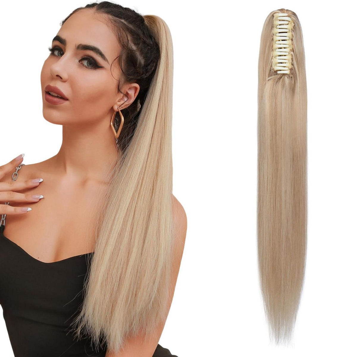 Echthaar Zopf Extension 35cm Ascheblond/Blond mit Clip