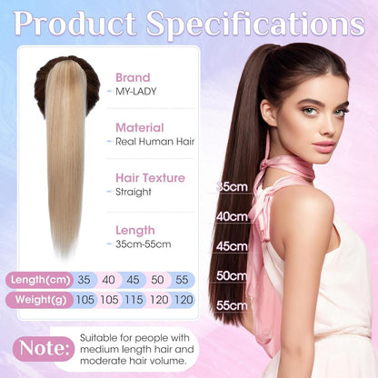 Echthaar Zopf Extension 35cm Ascheblond/Blond mit Clip