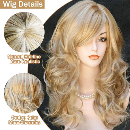 Lange Blonde Lockenperücke mit Pony – Damen Perücke für Cosplay