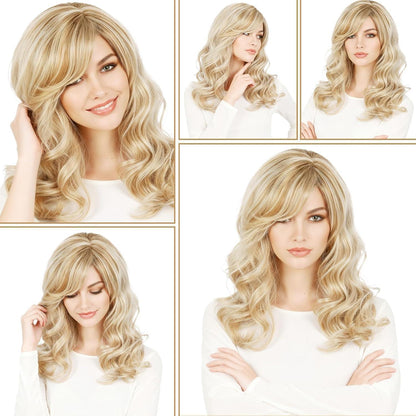 Lange Blonde Lockenperücke mit Pony – Damen Perücke für Cosplay