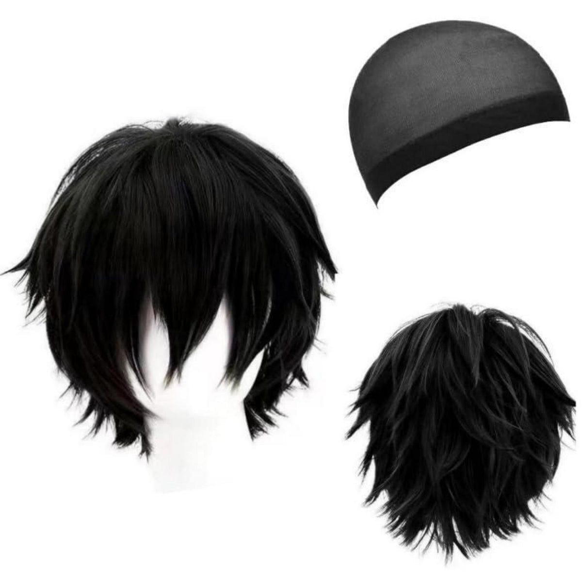 Schwarze Anime Perücke Kurz Gerade | Cosplay & Kostüm Perücke