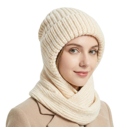 Thermo Strickmütze Damen Fleecegefüttert mit Schal | Wintermütze Beige