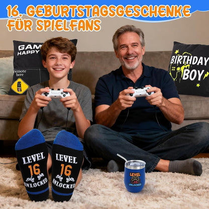 Gamer Geschenkset 16 Jahre | Geburtstagsgeschenk Junge mit Becher & Kissen