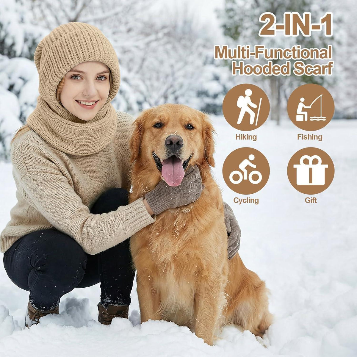 Thermo Strickmütze Damen Fleecegefüttert mit Schal | Wintermütze Slouch Beanie