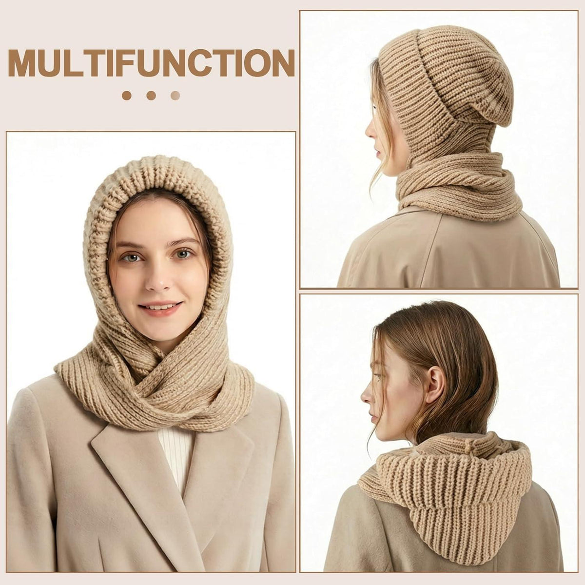 Thermo Strickmütze Damen Fleecegefüttert mit Schal | Wintermütze Slouch Beanie