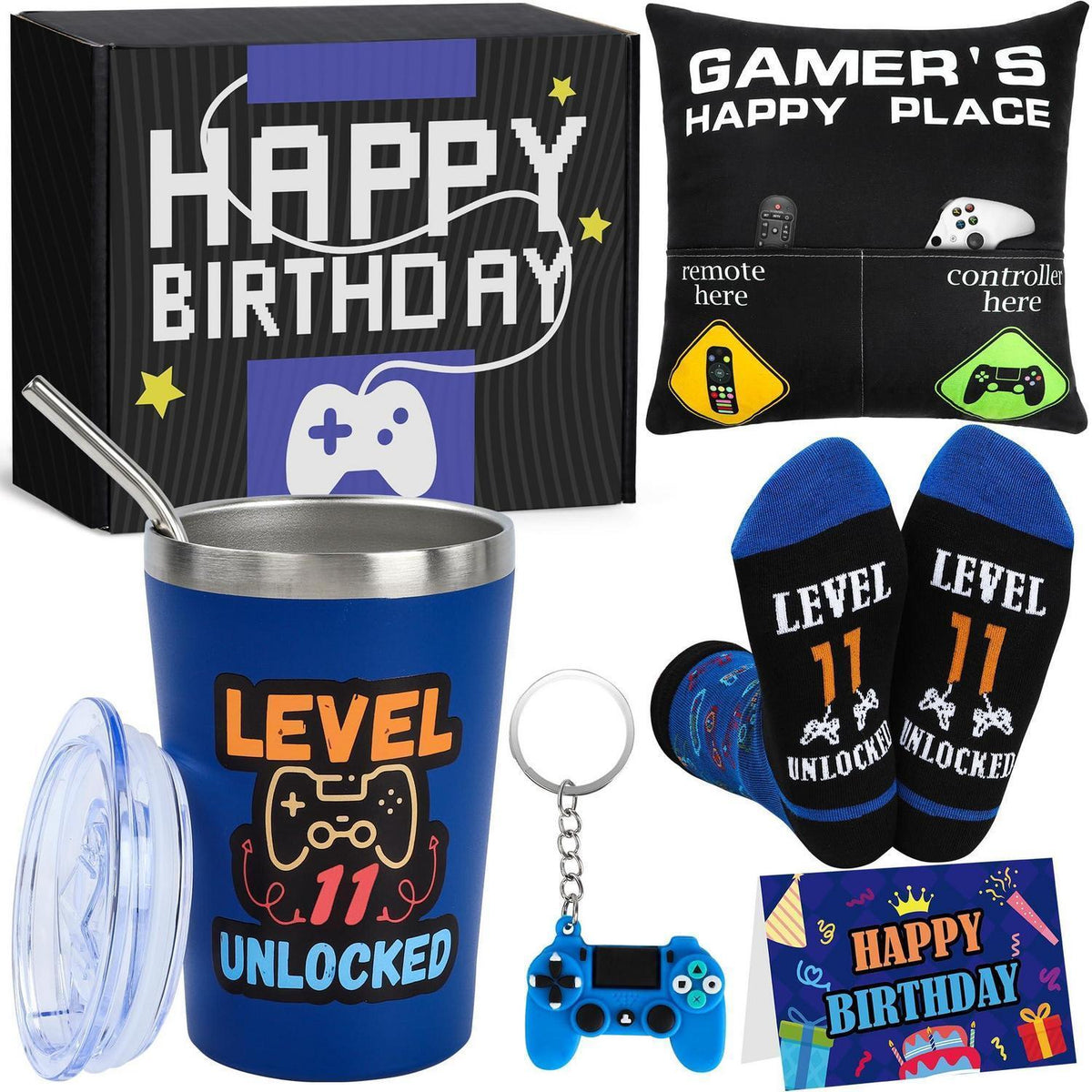Gamer Geschenkset 11 Jahre | Geburtstagsgeschenk Junge mit Becher & Kissen