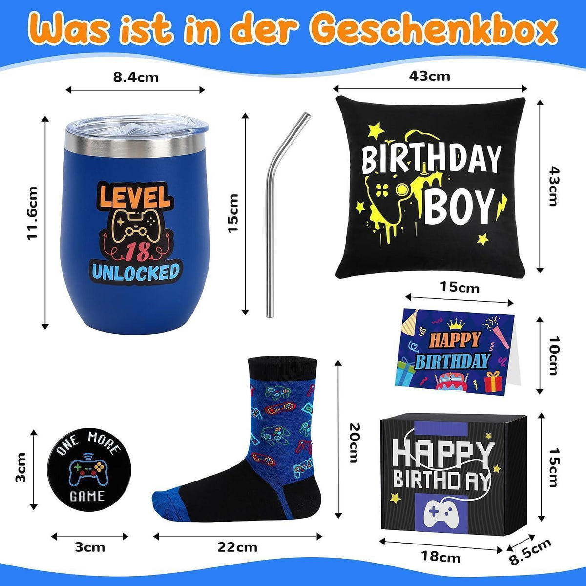 Gamer Geschenkset 18. Geburtstag | Kissen, Becher & Socken