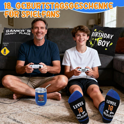 Gamer Geschenkset 18. Geburtstag | Kissen, Becher & Socken