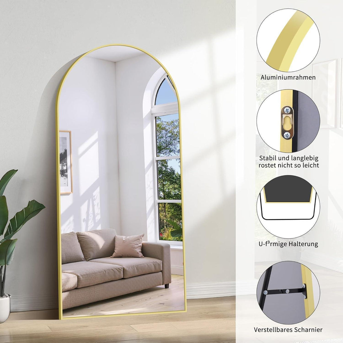 Ganzkörperspiegel Gold, 180x86cm – Stehend, Hängend, Anlehnbar