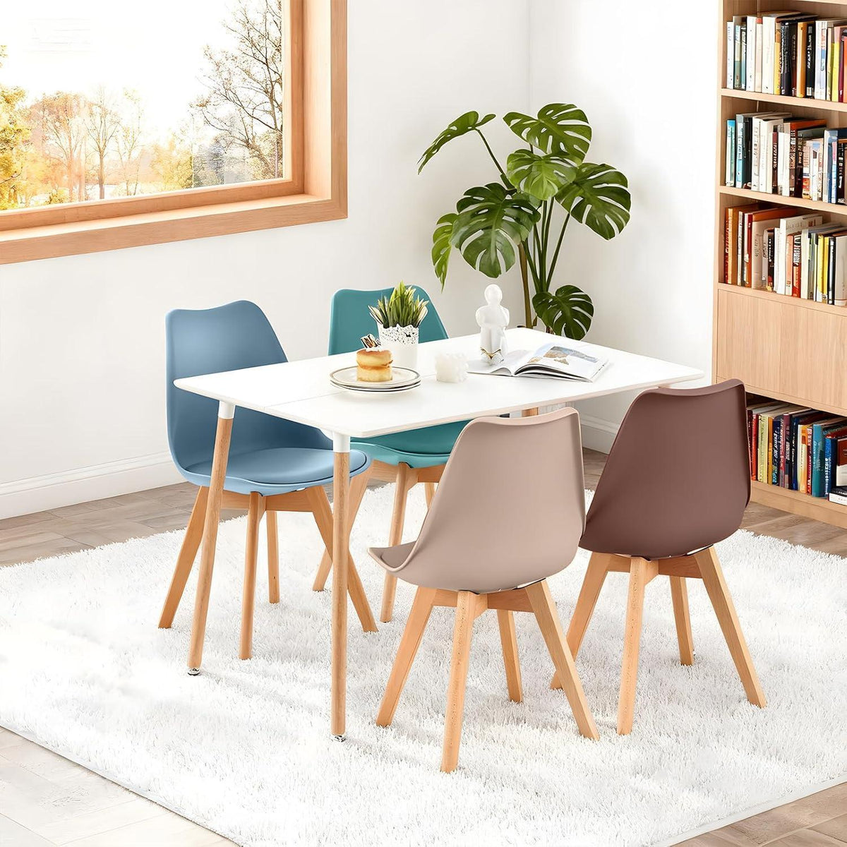8 Esszimmerstühle Skandinavisch mit Sitzkissen & Holzbeinen
