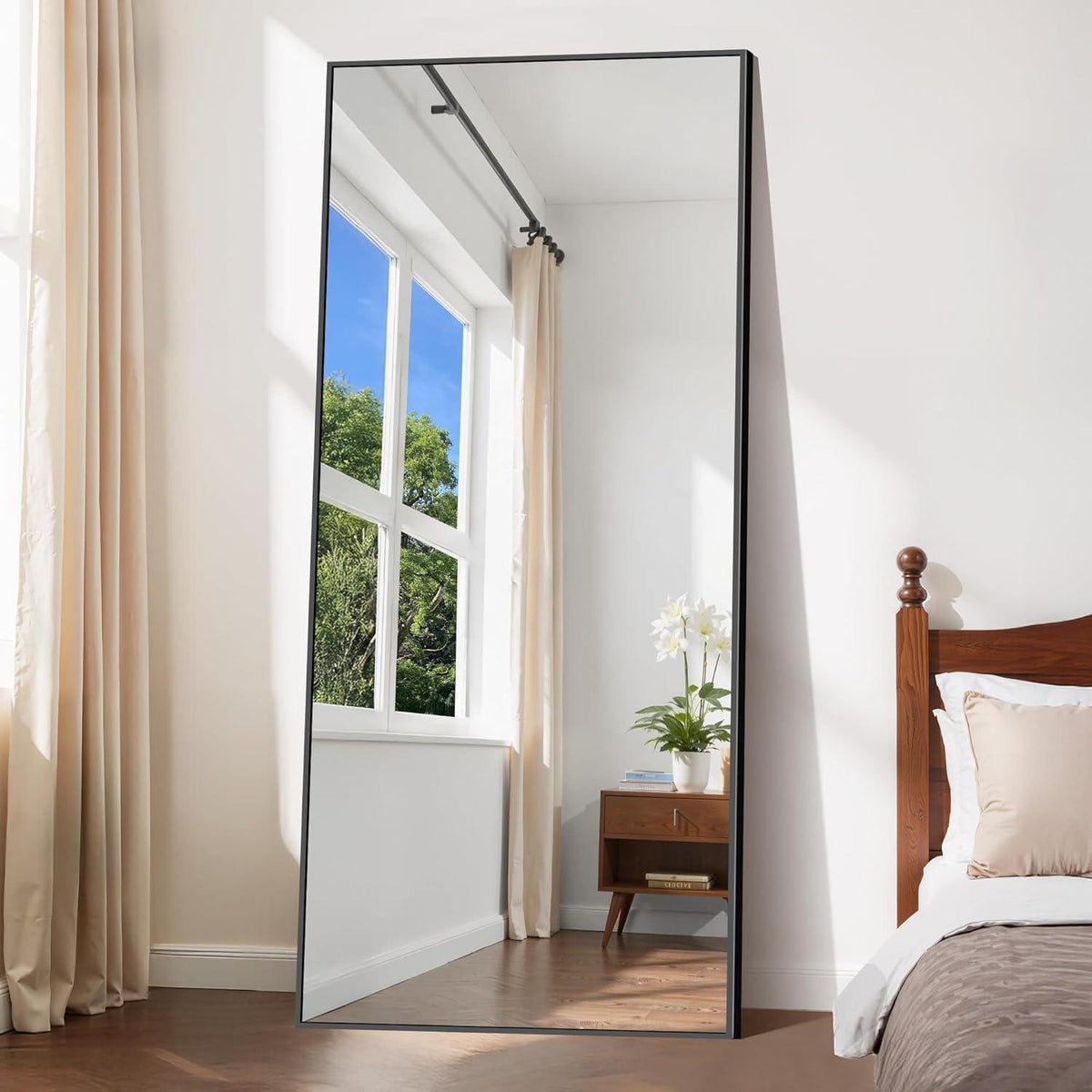 Ganzkörperspiegel 203x91cm – Stand- & Wandspiegel mit Schwarzrahmen
