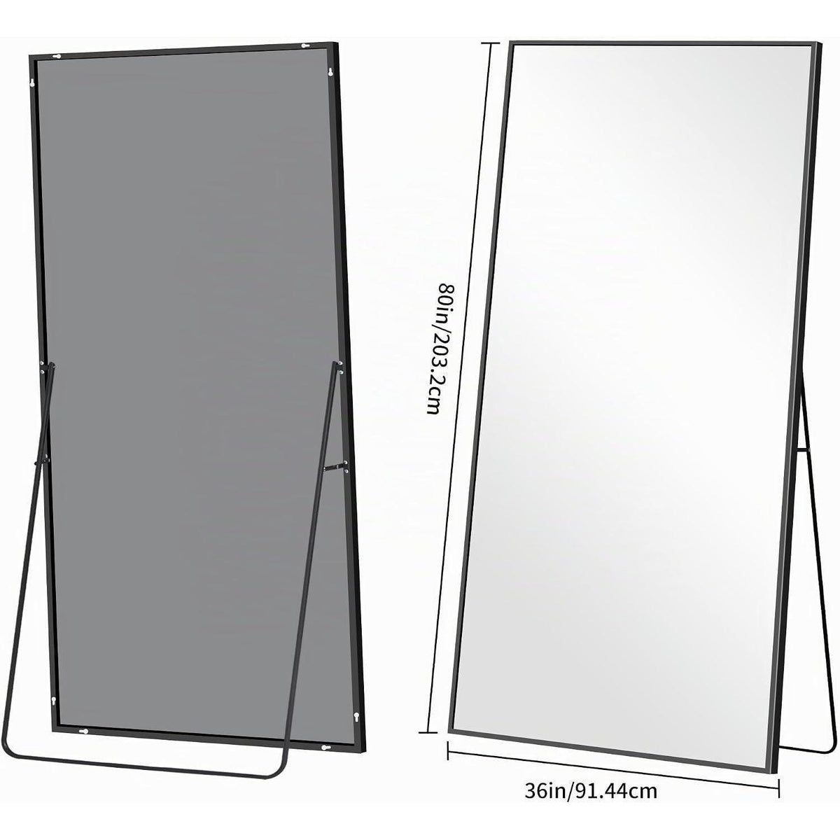 Ganzkörperspiegel 203x91cm – Stand- & Wandspiegel mit Schwarzrahmen