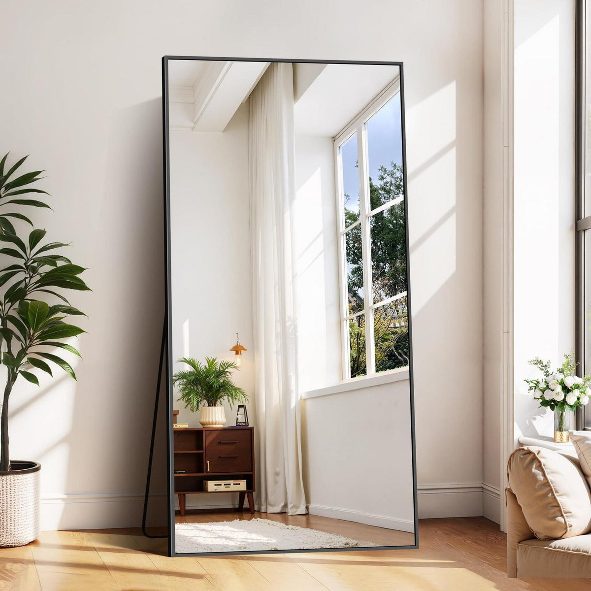 Großer Standspiegel 180x86cm mit schwarzem Aluminiumrahmen