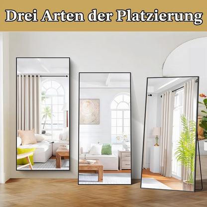 Großer Standspiegel 180x86cm mit schwarzem Aluminiumrahmen