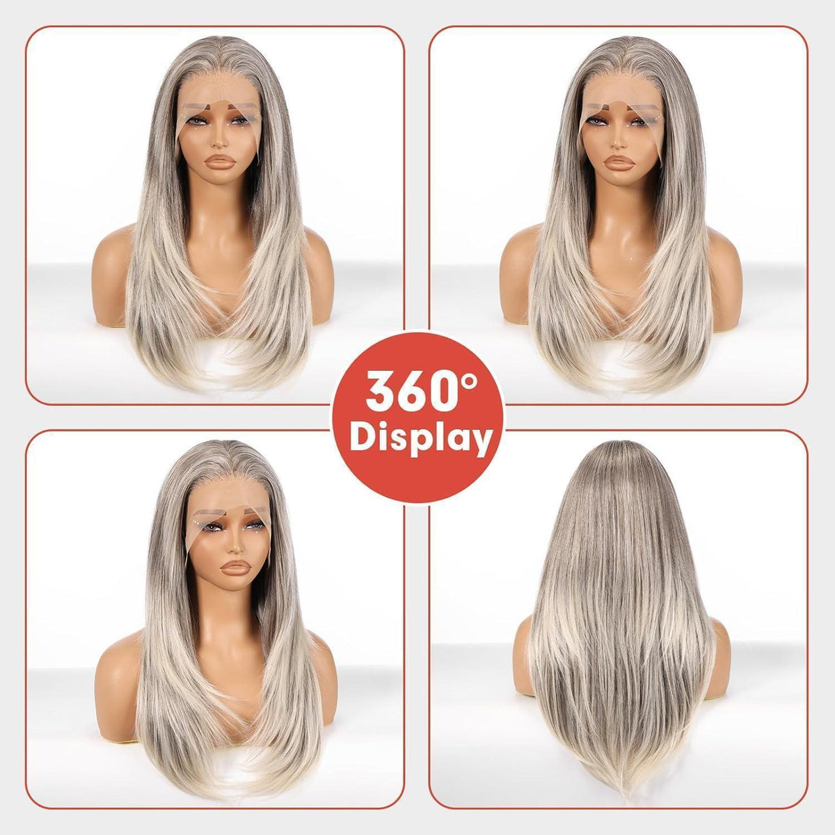 Graue Lace-Front Perücke 22 Zoll – Gerade, Glueless, HD-Lace