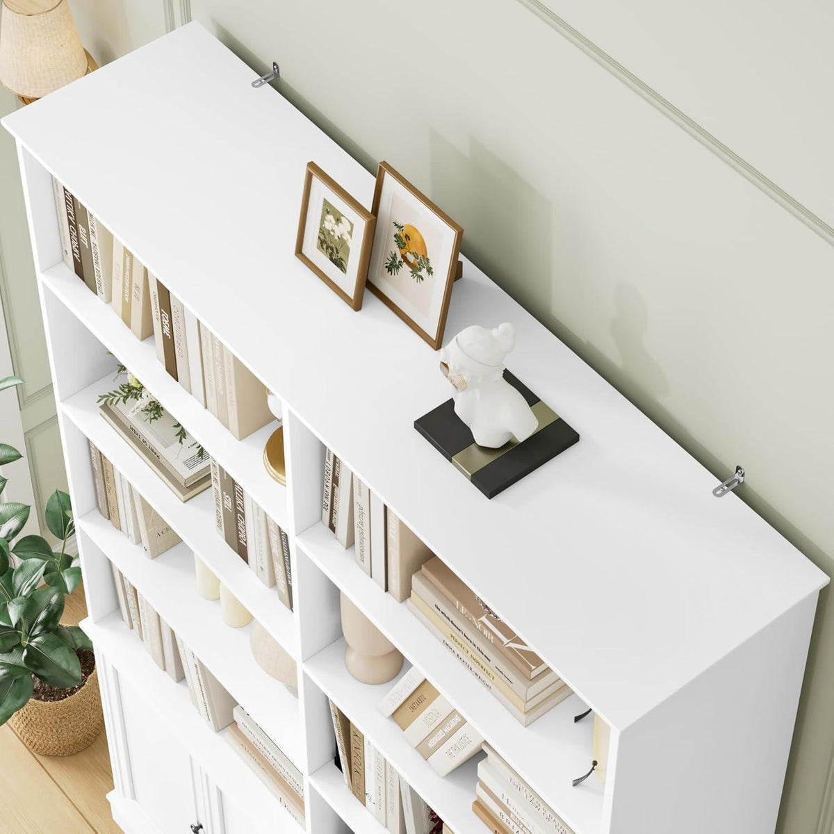 Bücherregal 185cm mit Türen & Fächern – Weißes Holzregal