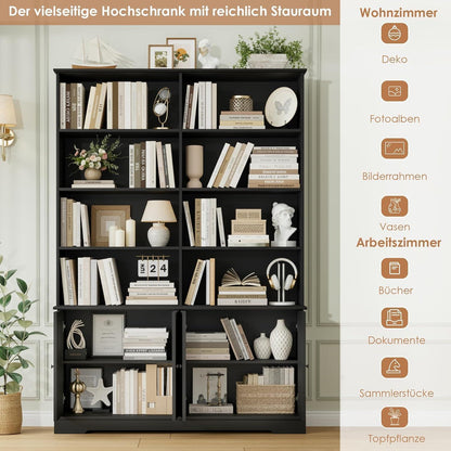 185cm Bücherregal mit Türen & Fächern – Schwarz