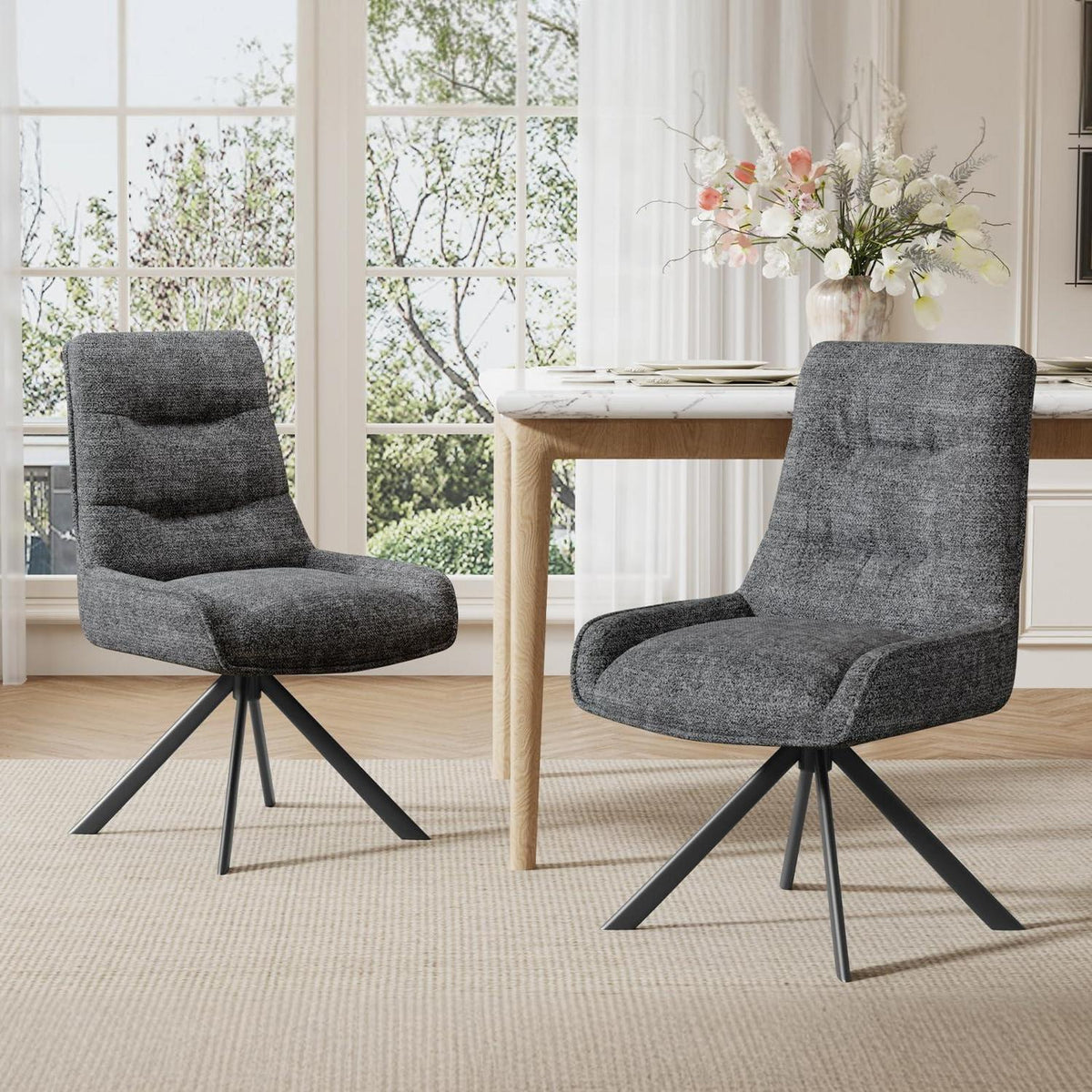 Drehbarer Esszimmerstuhl Set, Dunkelgrau - Chenille Polsterstuhl 2er Set