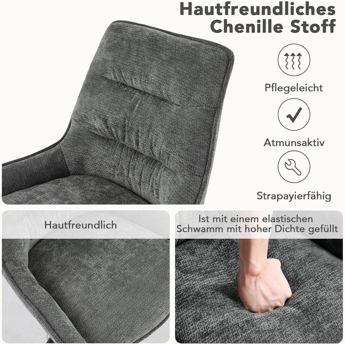 Drehbarer Esszimmerstuhl Set, Dunkelgrau - Chenille Polsterstuhl 2er Set