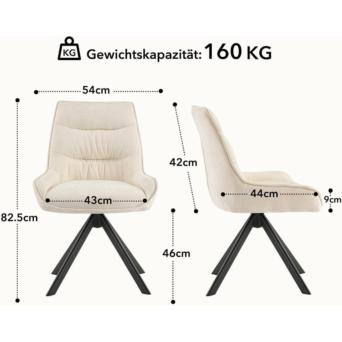 Drehbarer Esszimmerstuhl Set, Chenille, Beige