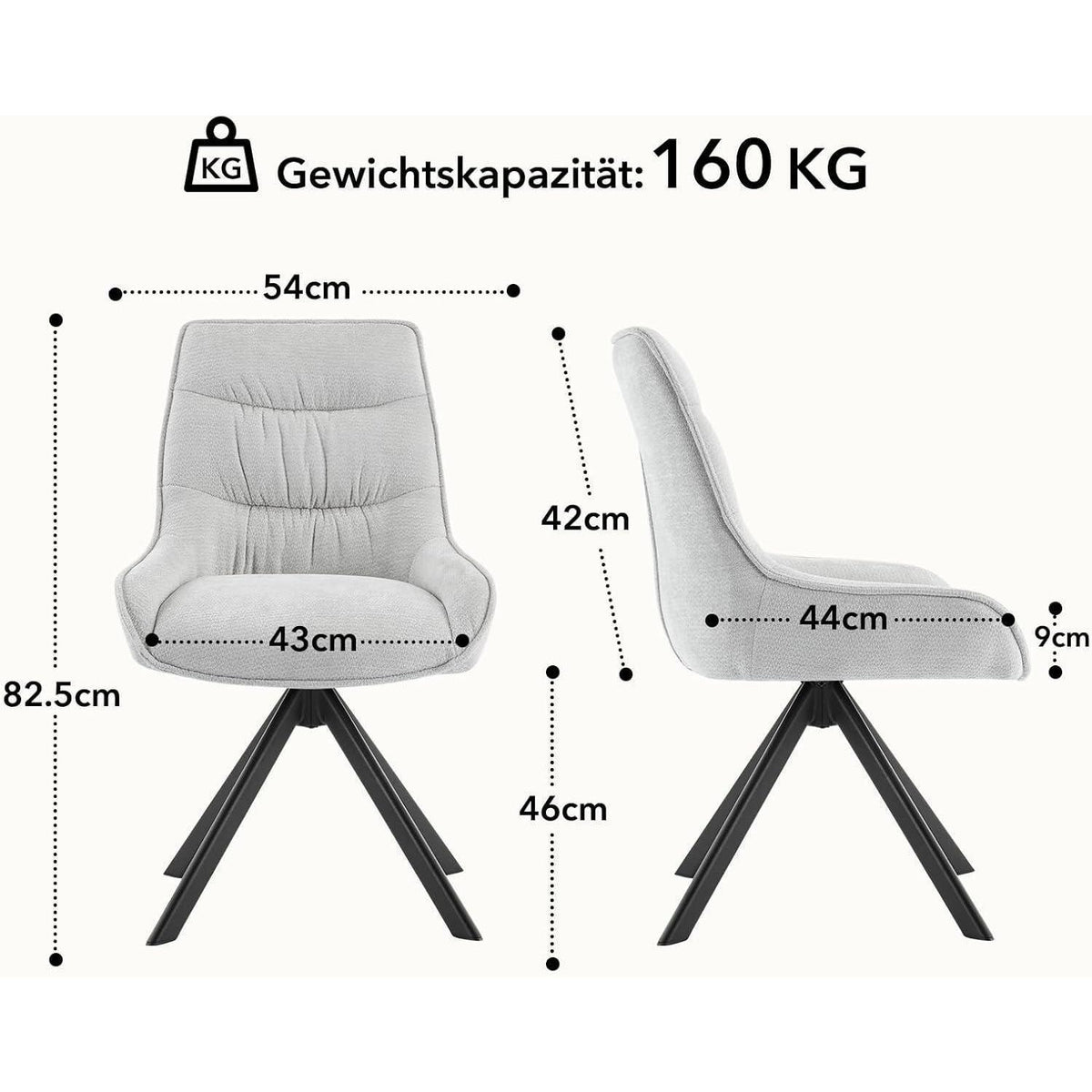 Drehstuhl Esszimmer Set 6er – Chenille Polsterstuhl 360° Drehbar