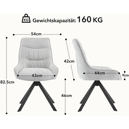 Drehstuhl Esszimmer Set 6er – Chenille Polsterstuhl 360° Drehbar