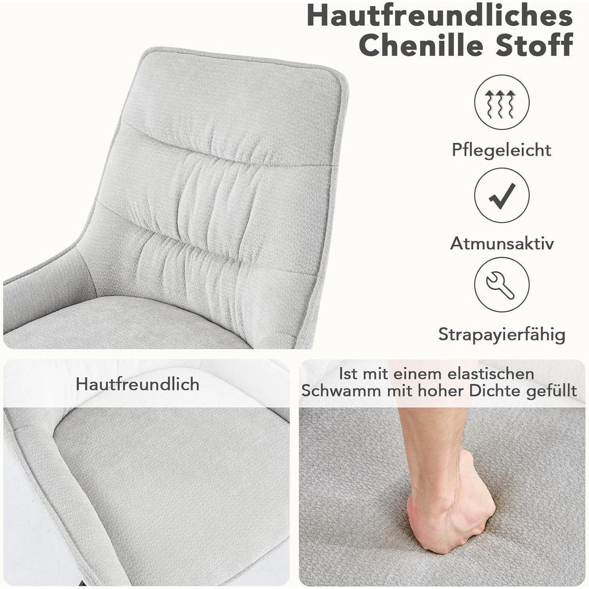 Drehstuhl Esszimmer Set 6er – Chenille Polsterstuhl 360° Drehbar