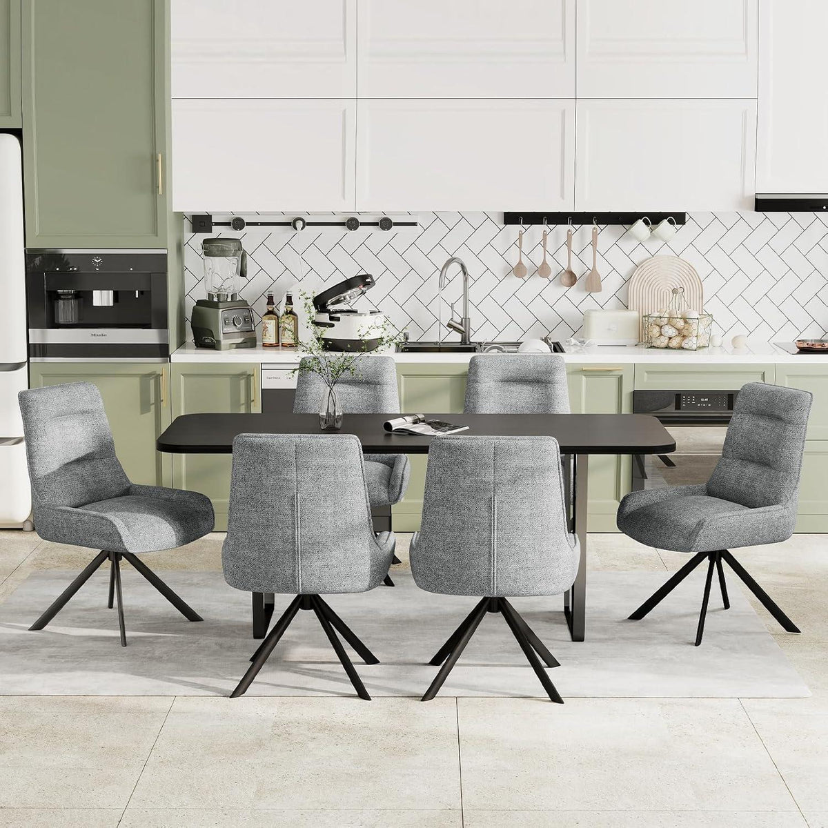Drehstuhl Esszimmer Set 6er – Chenille Polsterstuhl 360° Drehbar
