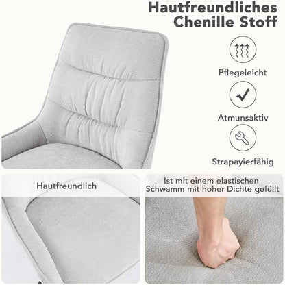 Drehbarer Esszimmerstuhl Set, Chenille, Hellgrau