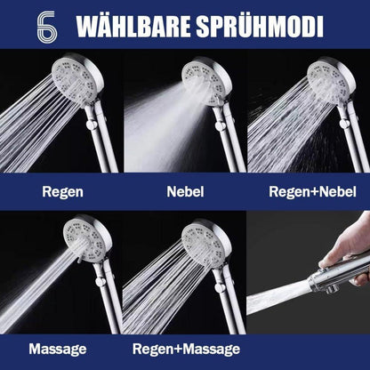 Wassersparender Duschkopf mit Schlauch & 5 Strahlarten