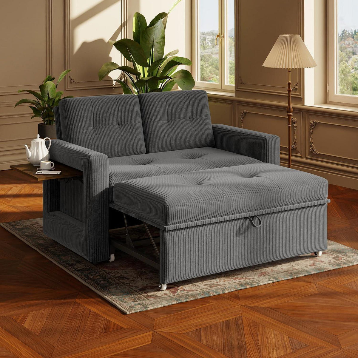 Schlafsofa mit Klapptisch & Verstelllehne – Grau
