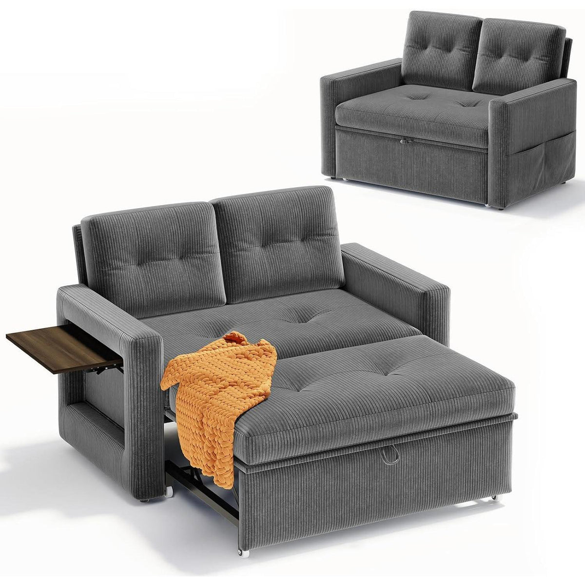Schlafsofa mit Klapptisch & Verstelllehne – Grau