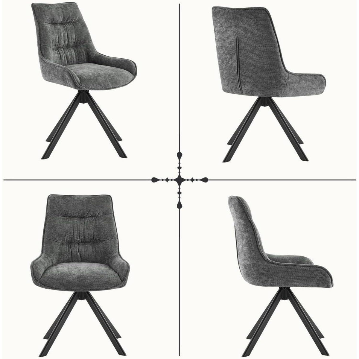 Drehstuhl Esszimmer 6er Set – Chenille Polsterstuhl 360° drehbar