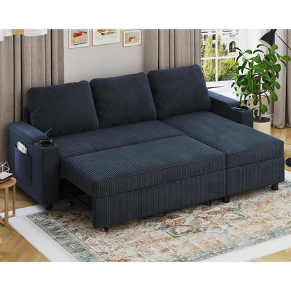 Devoko Ecksofa mit Schlaffunktion & Bettkasten, Blauschwarz