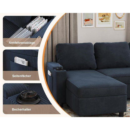 Devoko Ecksofa mit Schlaffunktion & Bettkasten, Blauschwarz