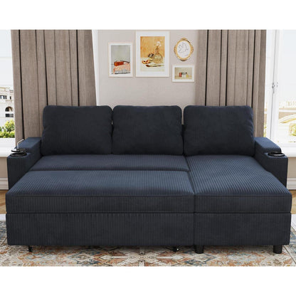 Devoko Ecksofa mit Schlaffunktion & Bettkasten, Blauschwarz