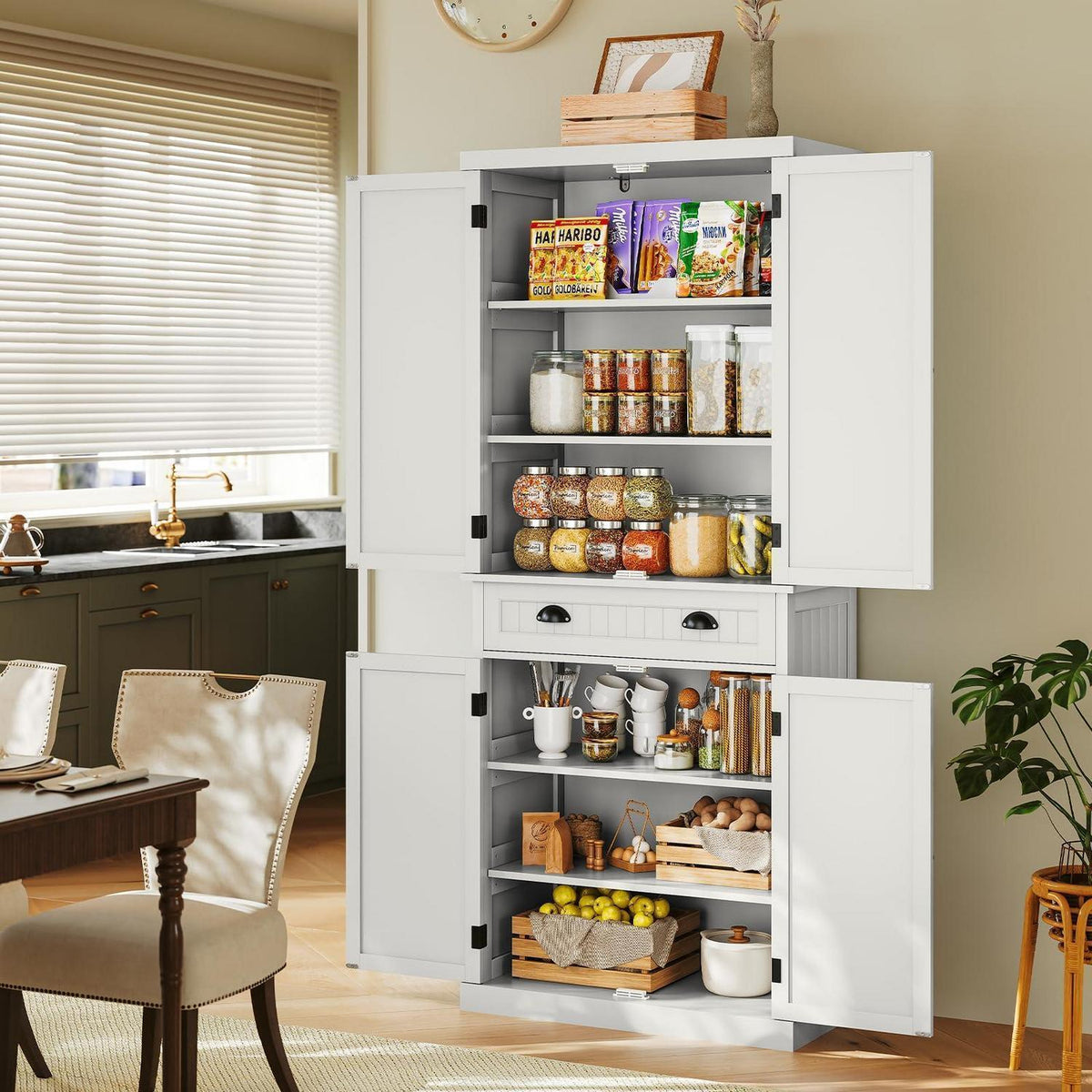 Hochschrank Küchenbuffet Weiß – Vielseitiger Vorratsschrank mit Regalen