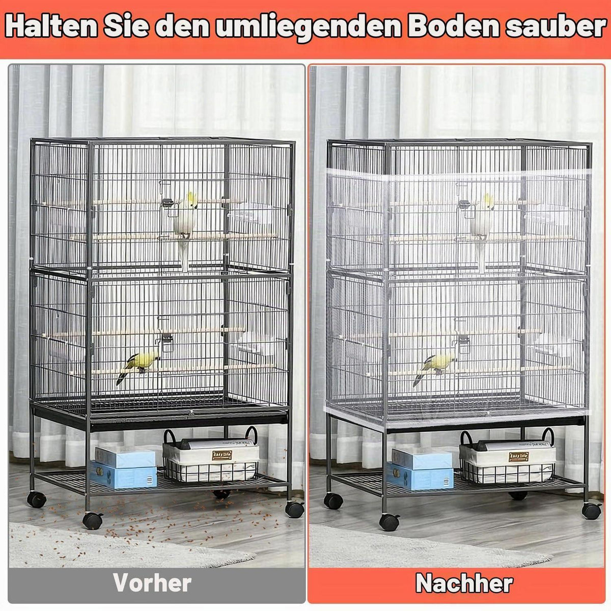 Große Vogelkäfig Abdeckung mit Samenfänger, verstellbar